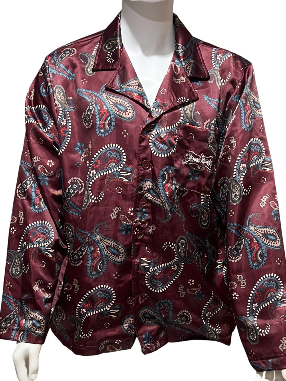 Men's Dogg Supply Satin Paisley Button-Up Pajama Top And Bottom XL